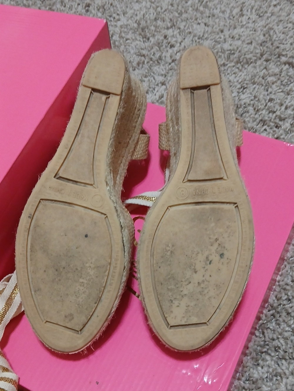 Lilly Pulitzer Gold Woven Espadrille Wedge Sandals with Ankle Wrap - Picture 5 of 7